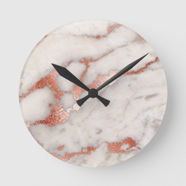 Horloge Ronde Texture rose en marbre d'or (Recto)