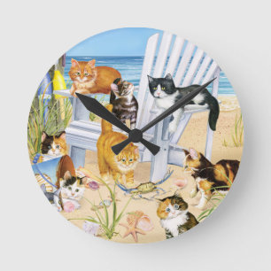 Horloge Ronde The Beach Kittens Wall Clock