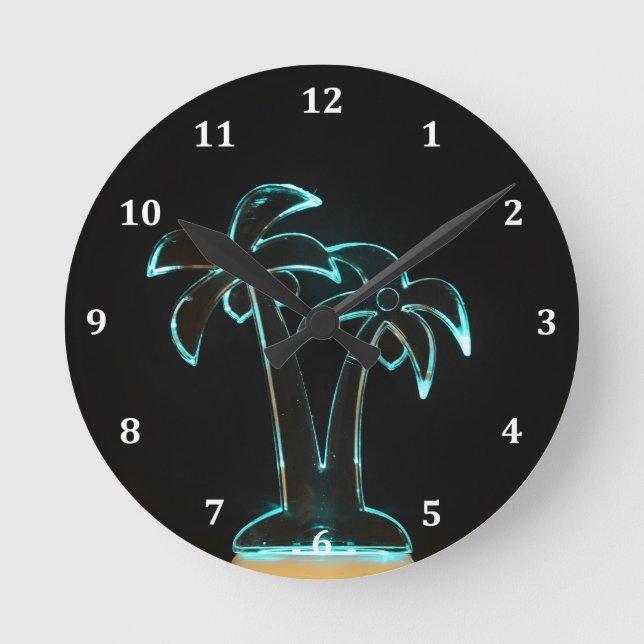 Horloge Ronde The Look of Neon Lit Up Tropical Palm Trees (Recto)