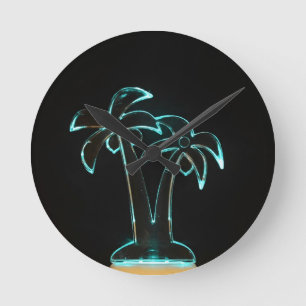 Horloge Ronde The Look of Neon Lit Up Tropical Palm Trees