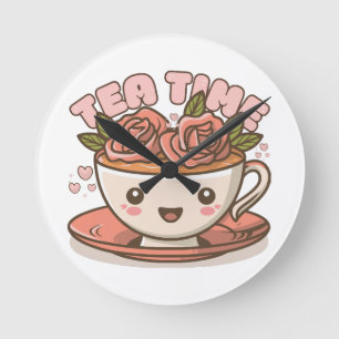 Horloge Ronde Thé Temps Rose Thé Kawaii