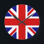 Horloge Ronde The Union Jack Flag<br><div class="desc">The Union Jack Flag of the UK - United Kingdom, which is in Britain. The Union Jack flag symbolizes the unity between England, Scotland and Ireland. The colors of the union jack flag are red, blue, white. This design is also available on many other products for you to choose from....</div>