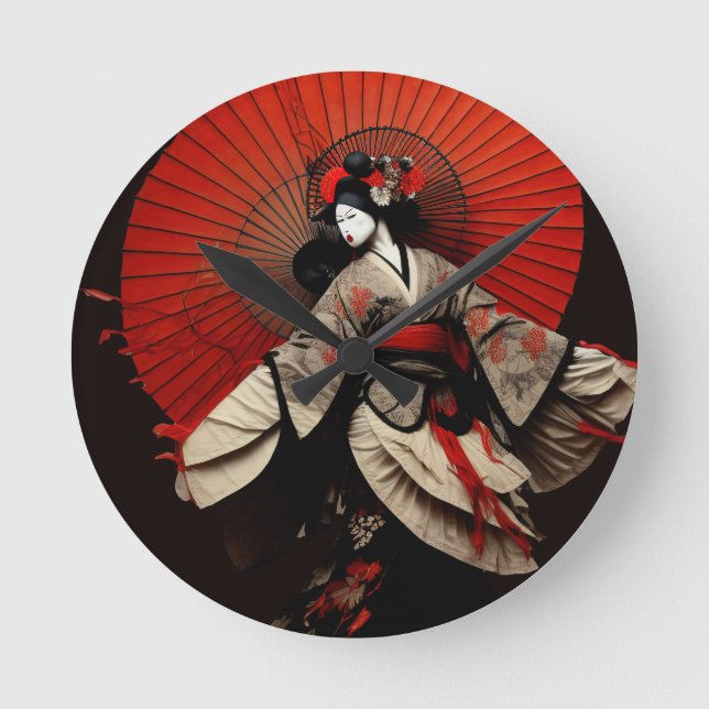 Horloge Ronde Théâtre Dramatique de Kabuki Noir et Rouge (Recto)