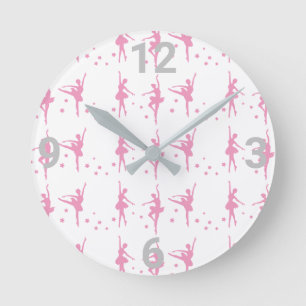 Horloge Ronde Thème Ballet Ballerina Blanc Argent Rose