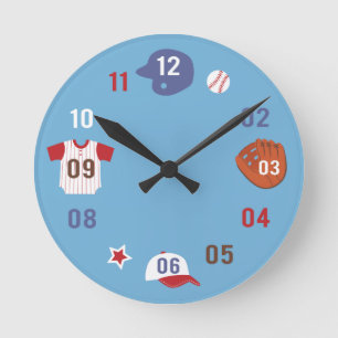 Horloge Ronde Thème de baseball coloré et mignon pour la chambre