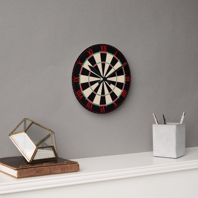 Horloge Ronde Thème sportif de fléchettes rétro (Bureau)