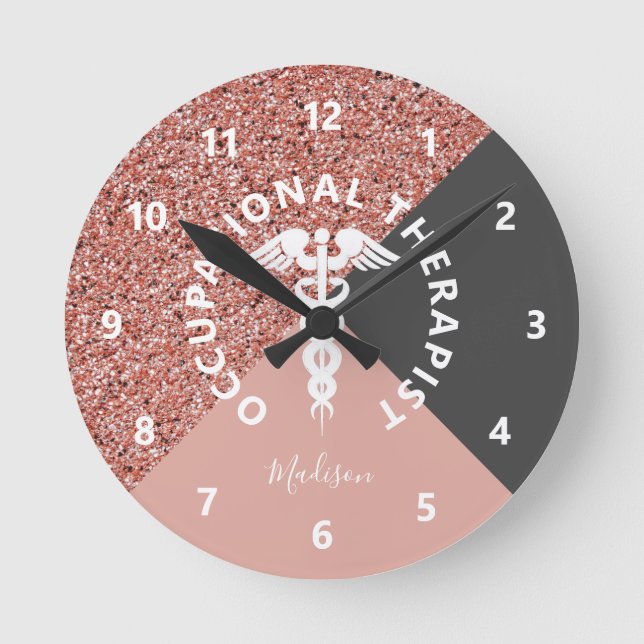Horloge Ronde Thérapies occupationnelles Rose Gold Pink Glitter (Recto)