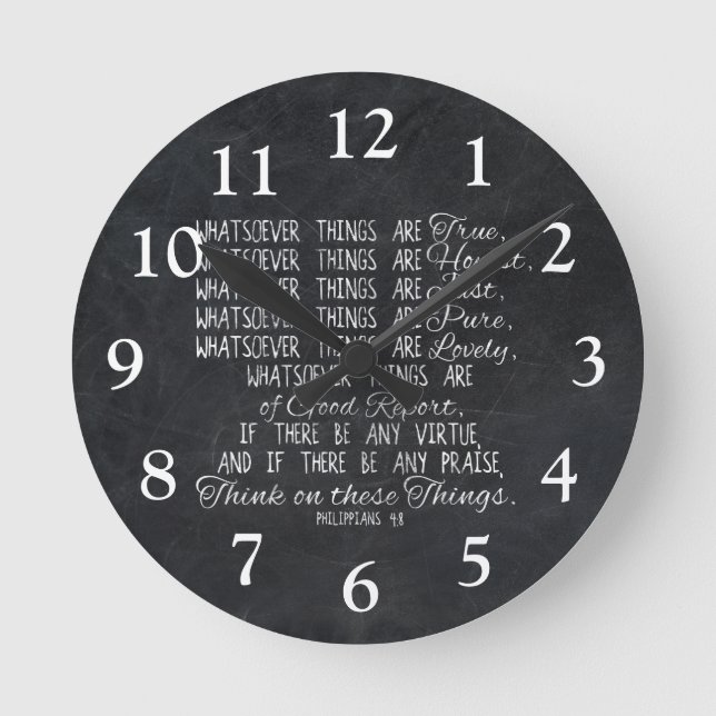 Horloge Ronde Think on These Things Christian Bible Scripture (Recto)