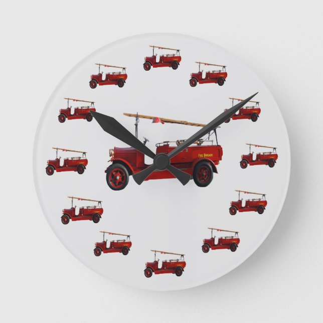 Horloge Ronde Thirteen Red Vintage Fire Trucks (Recto)