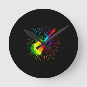 Horloge Ronde Tie Dye Guitare Design Guitariste coloré