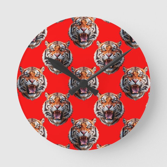 Horloge Ronde Tiger Head Pattern Design Red (Recto)