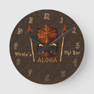 Horloge Ronde Tiki ALOHA Bar Tropical Personnalisé