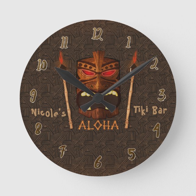 Horloge Ronde Tiki ALOHA Bar Tropical Personnalisé (Recto)