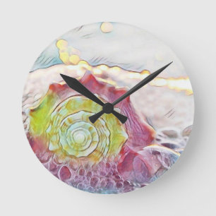 Horloge Ronde Tirage vintage Coquillage rose Jaune Lumbar Pillo