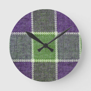 Horloge Ronde Tissu de laine vert et mauve