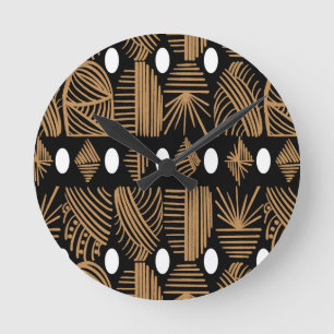 Horloge Ronde Tissu de moisissure tribale des Caraïbes : noir, b
