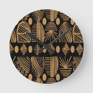 Horloge Ronde Tissu de moisissure tribale des Caraïbes : Noir, O