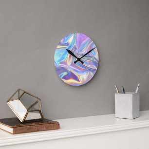 Horloge Ronde Tissu métallique brillant Iridescendant, Turquoise