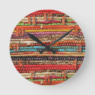 Horloge Ronde Tissu rayé Tissu corde tissé tissé naturel