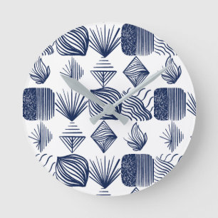 Horloge Ronde Tissu Tribal des Caraïbes : blanc, bleu marine