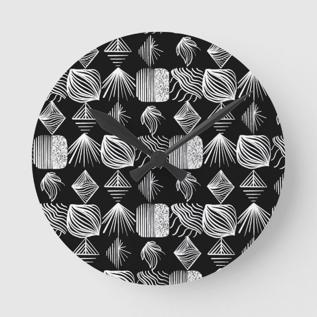 Horloge Ronde Tissu Tribal des Caraïbes en gras - noir et blanc, (Recto)