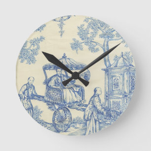 Horloge Ronde Toile en bleu et blanc