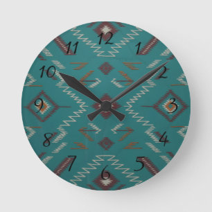 Horloge Ronde Tonalité turquoise géométrique Navajo Sud-Ouest