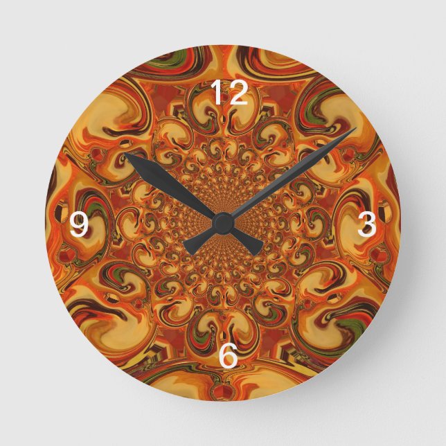 Horloge Ronde Tons Abstraits orange, marron et vert (Recto)