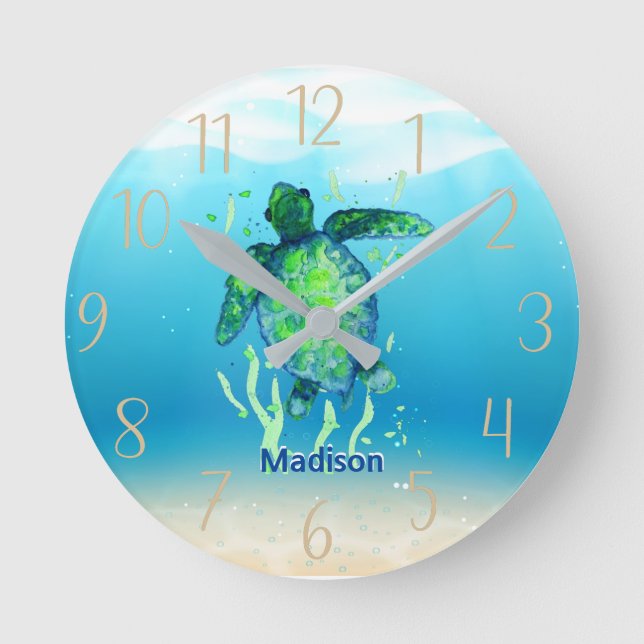 Horloge Ronde Tortue de mer mignonne personnalisée sans genre   (Recto)