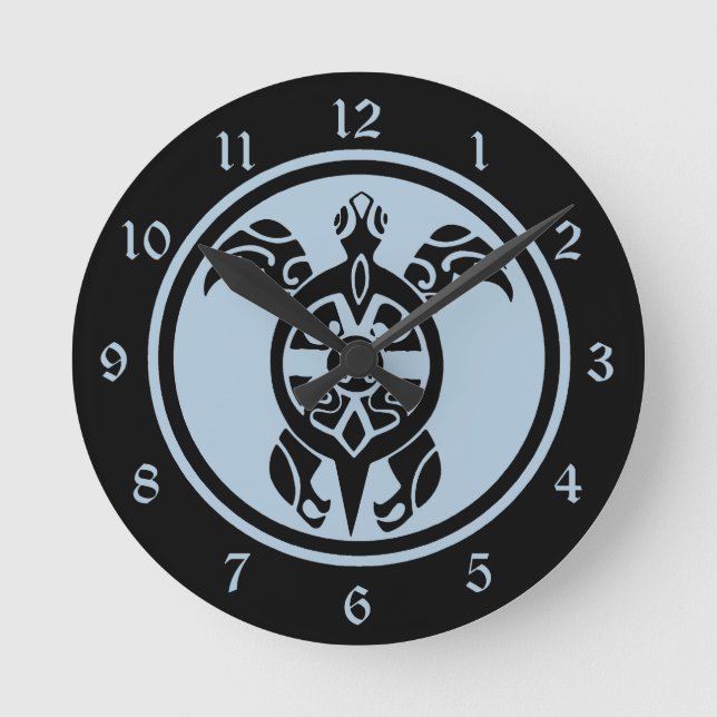 Horloge Ronde Tortue de mer tribale de style dans le noir avec (Recto)