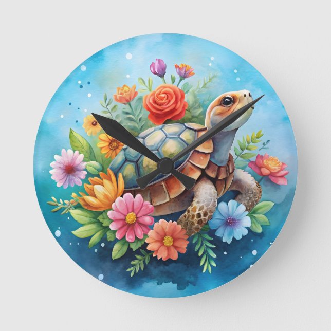 Horloge Ronde Tortue florale (Recto)