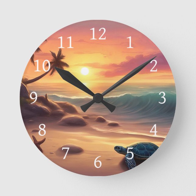 Horloge Ronde Tortue Starfish Beach Sunset Design 307 (Recto)