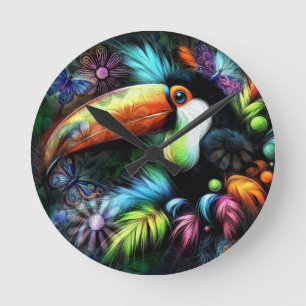 Horloge Ronde Toucan Oiseau Abstrait Fantaisiste Toucans Sarcell
