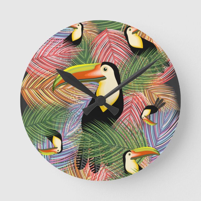 Horloge Ronde Toucans sur la Jungle Exotic Summer Motif (Recto)