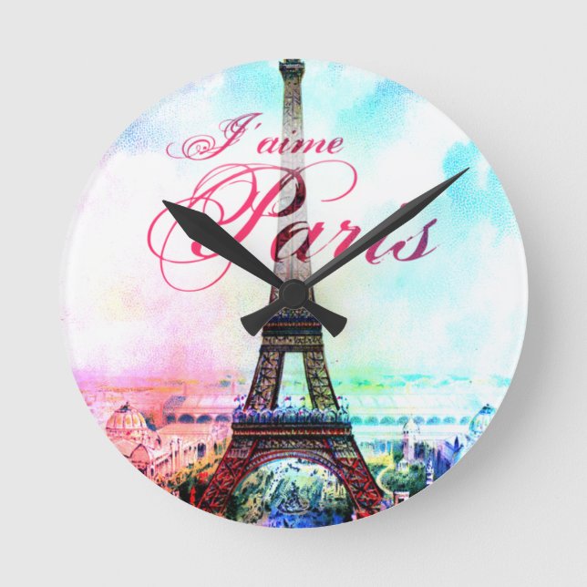 Horloge Ronde Tour Pop art Vintage Eiffel (Recto)