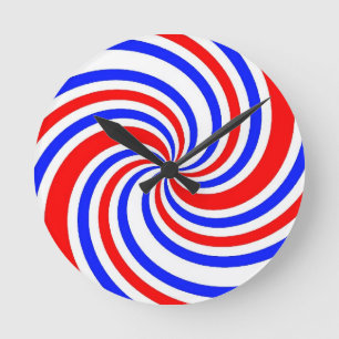 Horloge Ronde Tourbillons rouges, blancs et bleus