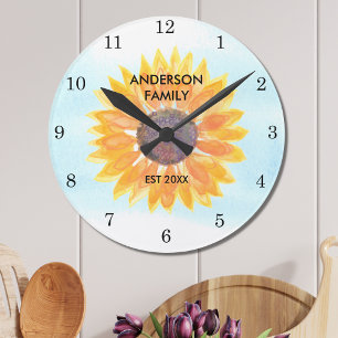 Horloge Ronde Tournesol aquarelle personnalisé