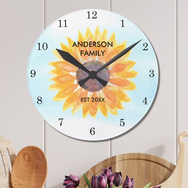 Horloge Ronde Tournesol aquarelle personnalisé (Créateur téléchargé)