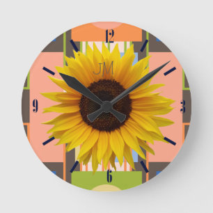 Horloge Ronde Tournesol, arrière - plan abstrait, numéros d'ho