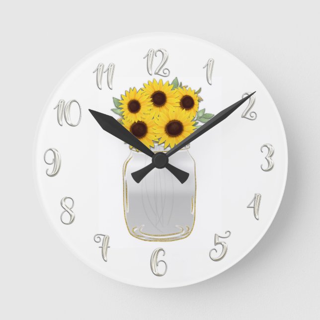 Horloge Ronde Tournesols dans un bocal Mason rustique, glamour e (Recto)