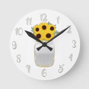 Horloge Ronde Tournesols en pot Mason Rustique Glamour Personnal