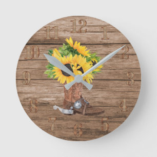 Horloge Ronde Tournesols Rustiques Boot Bois Bois Vie Sud