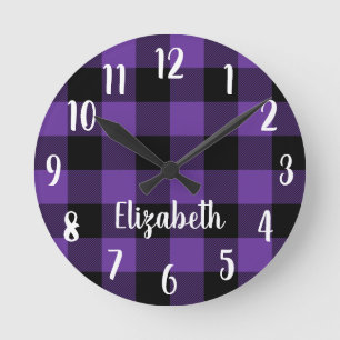 Horloge Ronde Tourple and Black Buffalo Plaid