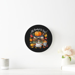 Horloge Ronde Tous réservés pour l'automne Livres Café Cozy Auto