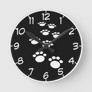 Horloge Ronde Tracé noir et blanc Cartoon Pet Paw Tracé