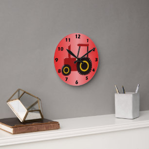 Horloge Ronde Tracteur rouge