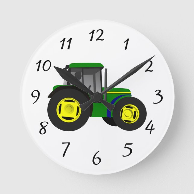 Horloge Ronde Tracteur vert Animé (Recto)
