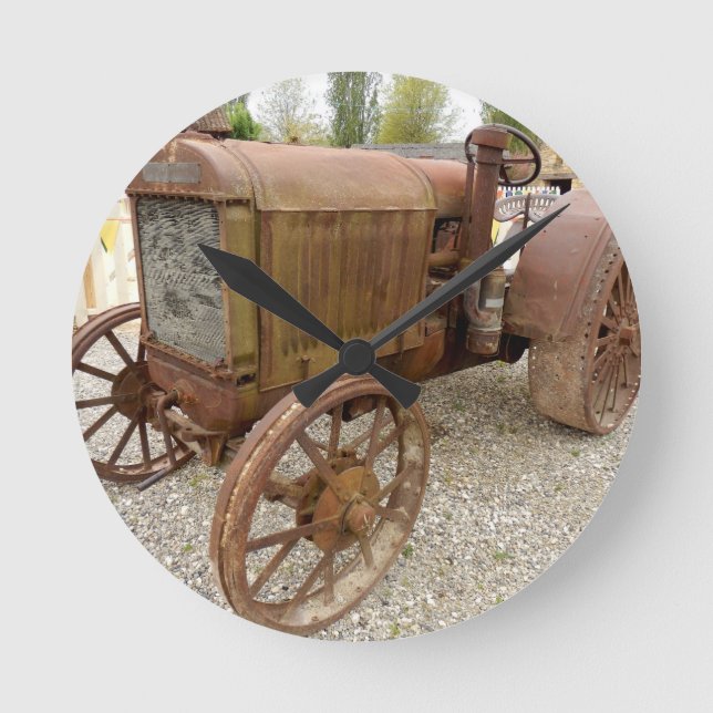 Horloge Ronde tracteur vintage rouillé (Recto)