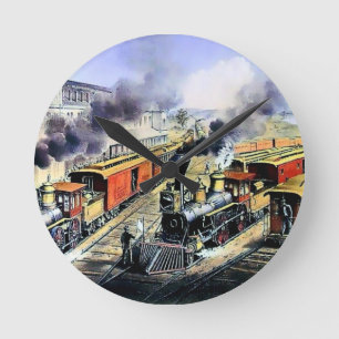 Horloge Ronde Train à vapeur américain