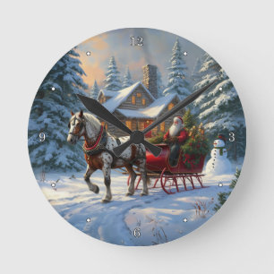 Horloge Ronde Traîneau à un cheval de Noël de Santa